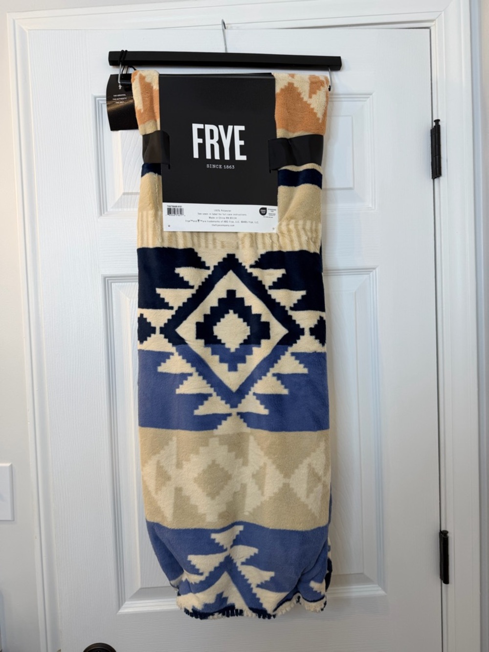 FRYE Navy, Beige & Tan Aztec Knit Throw